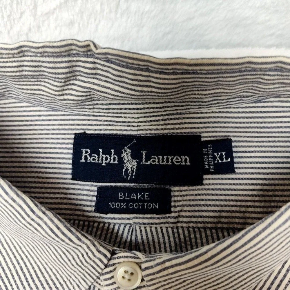 Ralph Lauren Shirt Mens‎ XL Blue Striped Button-Up Blake 100% Cotton Pony
